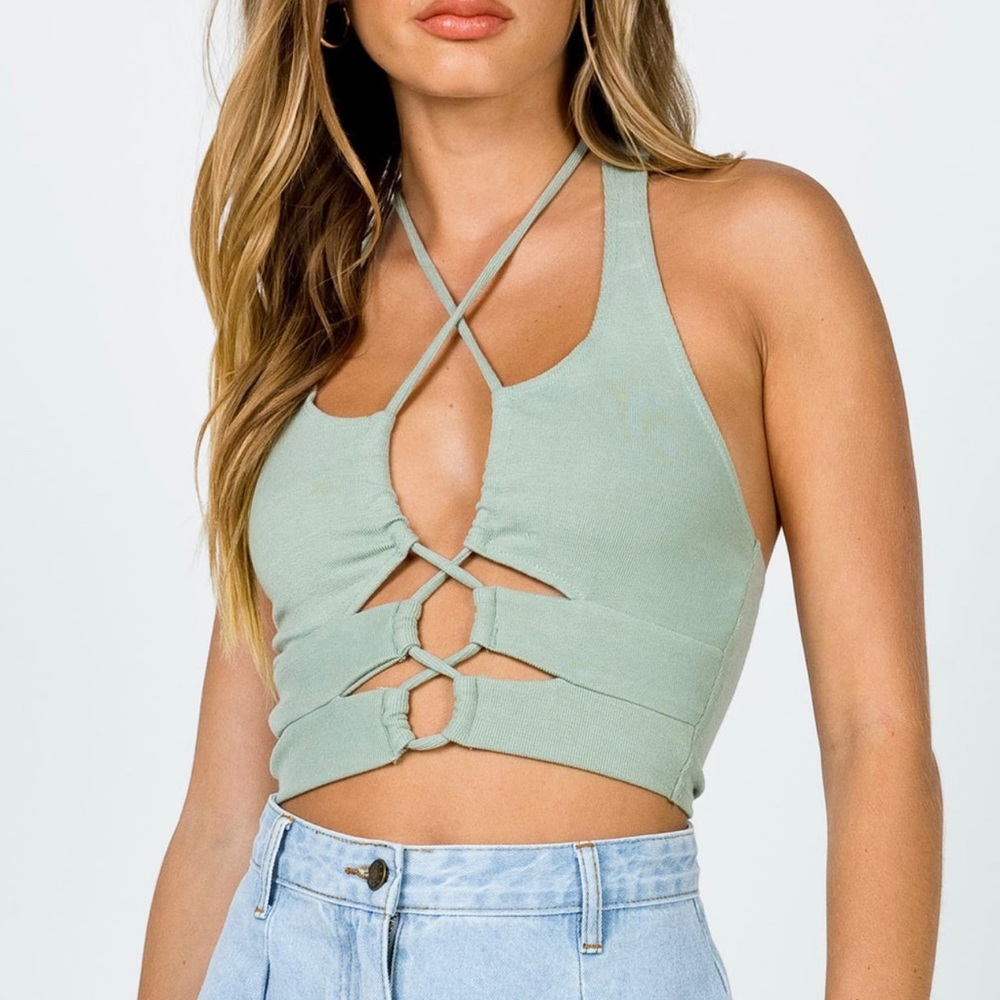 Princess Polly green lace up top!